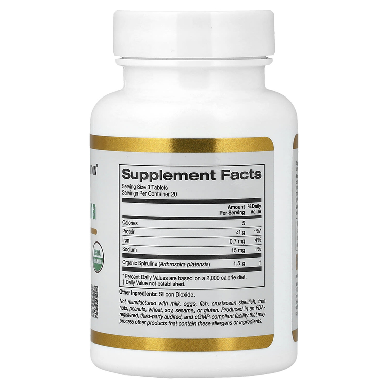 California Gold Nutrition, органическая спирулина, 60 таблеток (500 мг в 1 таблетке)
