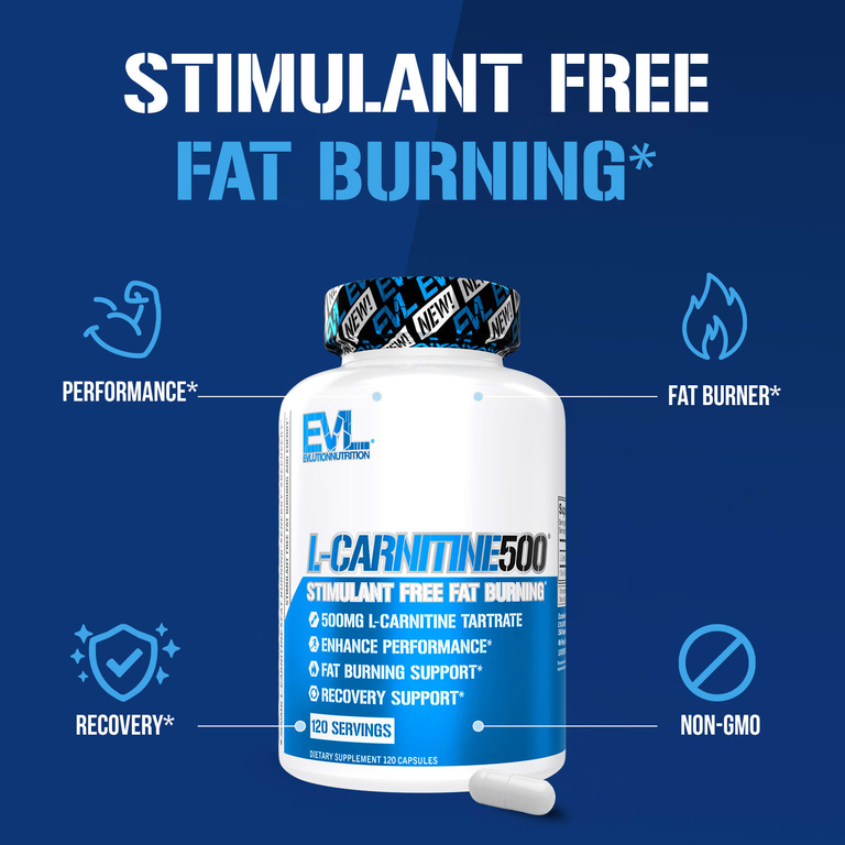 EVLution Nutrition, L-карнитин, 500 мг, 120 капсул