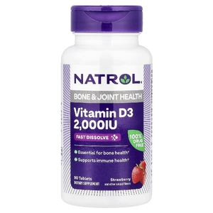 Natrol, витамин D3, клубника, 2000 МЕ, 90 таблеток
