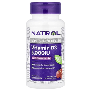Natrol, витамин D3, со вкусом клубники, 5000 МЕ, 90 таблеток