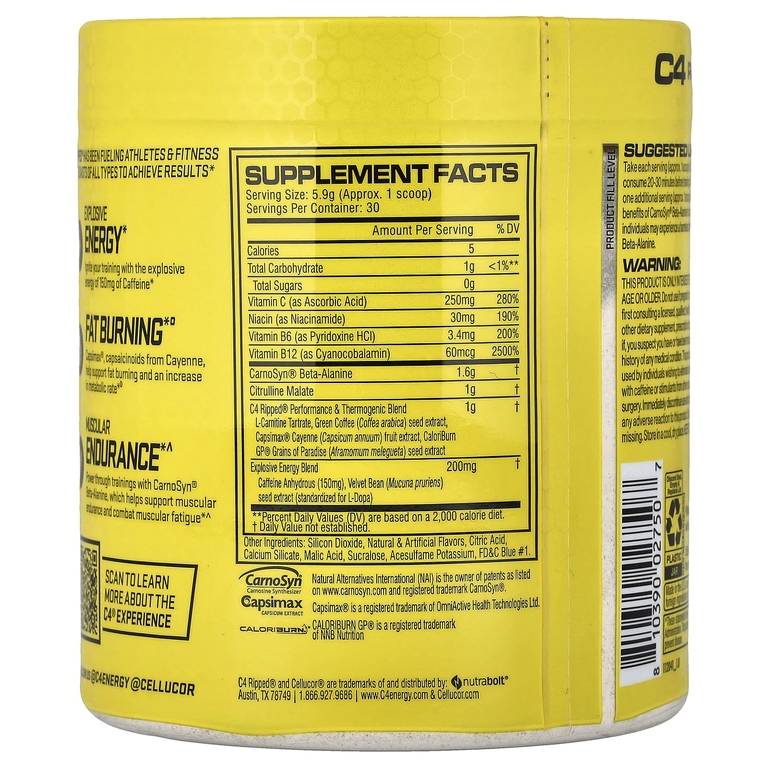 C4 / Cellucor, предтренировочный комплекс, со вкусом голубой малины, 177 г (6,2 унции)