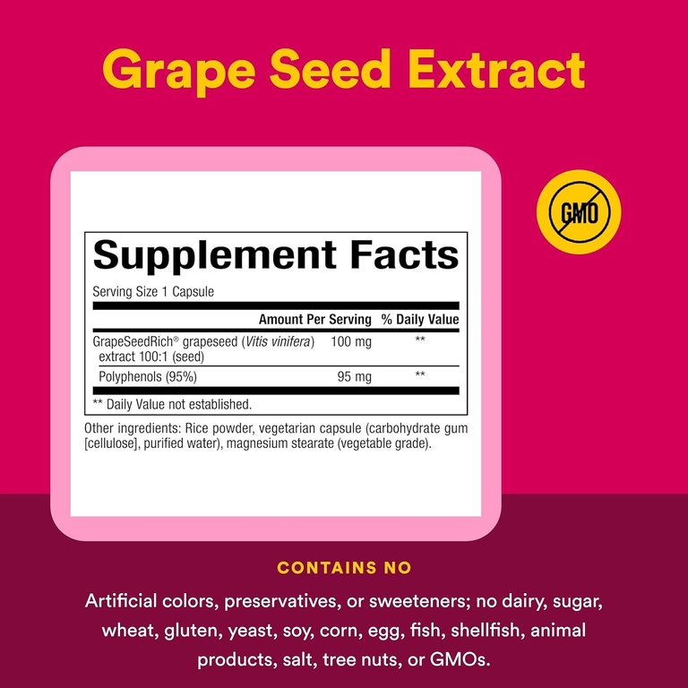 Natural Factors, экстракт виноградных косточек, 100 мг, 60 вегетарианских капсул
