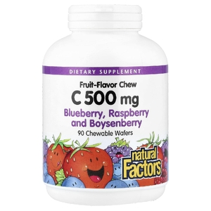 Natural Factors, жевательные таблетки с витамином C со вкусом фруктов, голубика, малина и бойзенова ягода, 500 мг, 90 шт. (Товар снят с продажи) 