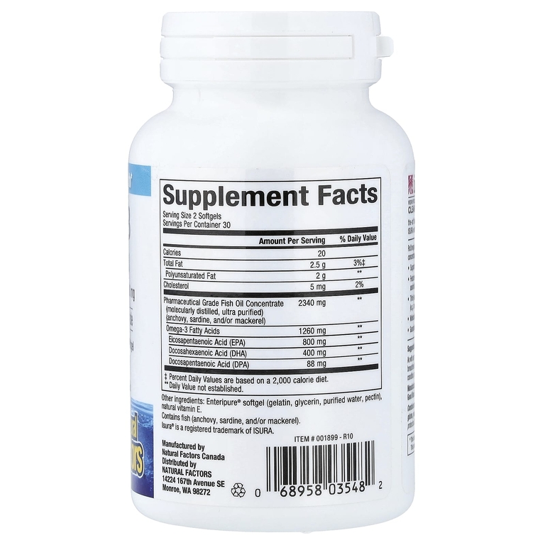 Natural Factors, омега-3, 60 желатиновых капсул (630 мг в 1 капсуле)