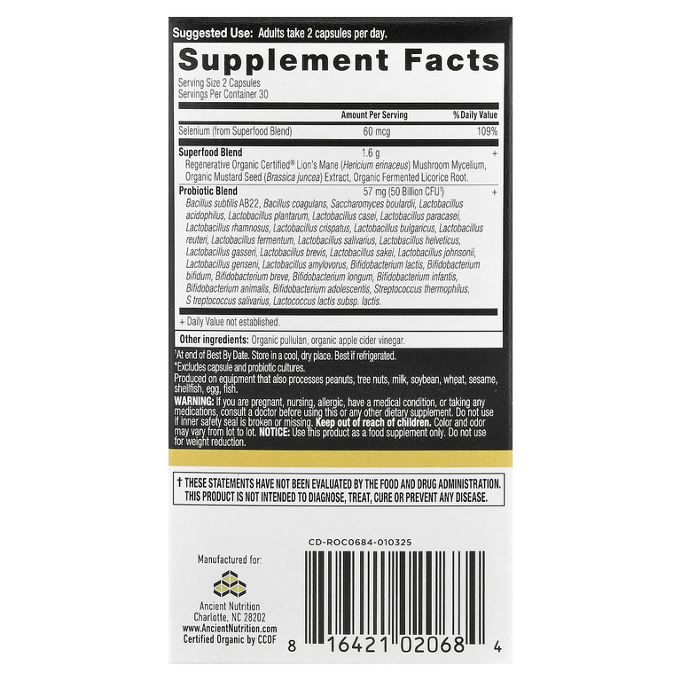 Ancient Nutrition, Пробиотики для восстановления кишечника, 60 капсул