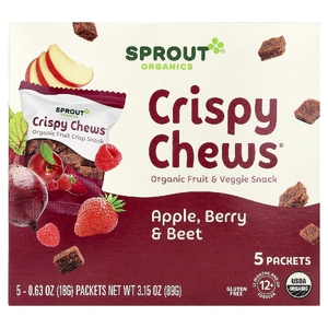 Sprout Organics, органический снек из фруктов и овощей, для детей от 12 месяцев, яблоко, ягоды и свекла, 5 пакетиков по 18 г (0,63 унции)