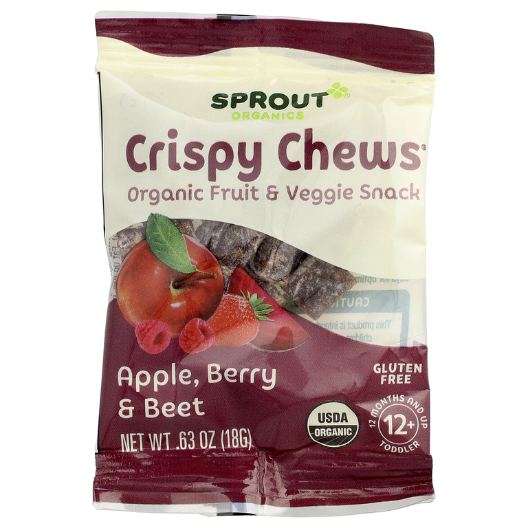 Sprout Organics, органический снек из фруктов и овощей, для детей от 12 месяцев, яблоко, ягоды и свекла, 5 пакетиков по 18 г (0,63 унции)