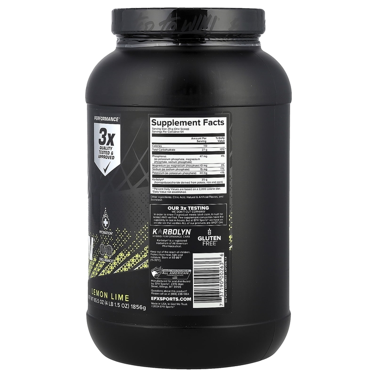 EFX Sports, Гибридный углевод + электролиты, лимон и лайм, 1856 г (4 фунта 1,5 унции)