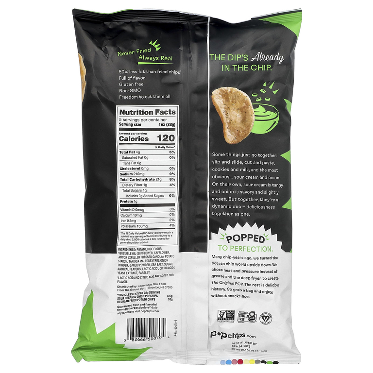 Popchips, Картофельный чипсы, сметана и лук, 5 унций (142 г)