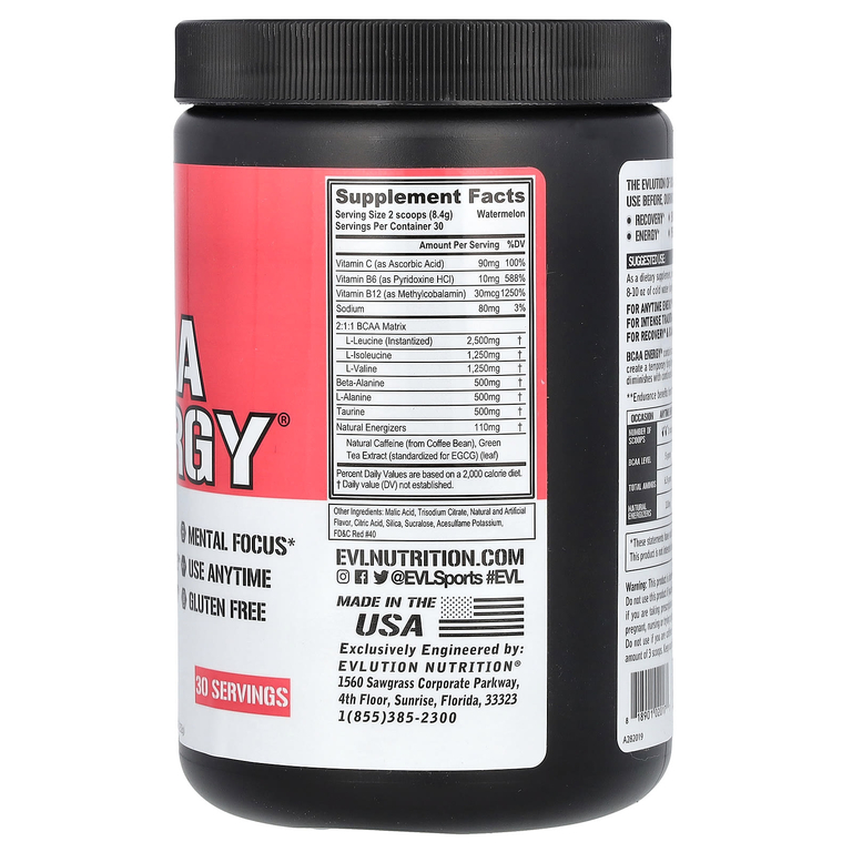 EVLution Nutrition, аминокислоты с разветвленной цепью, со вкусом арбуза, 252 г (8,89 унции)