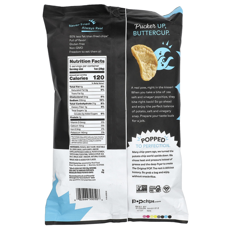 Popchips, чипсы, морская соль и уксус, 142 г (5 унций)