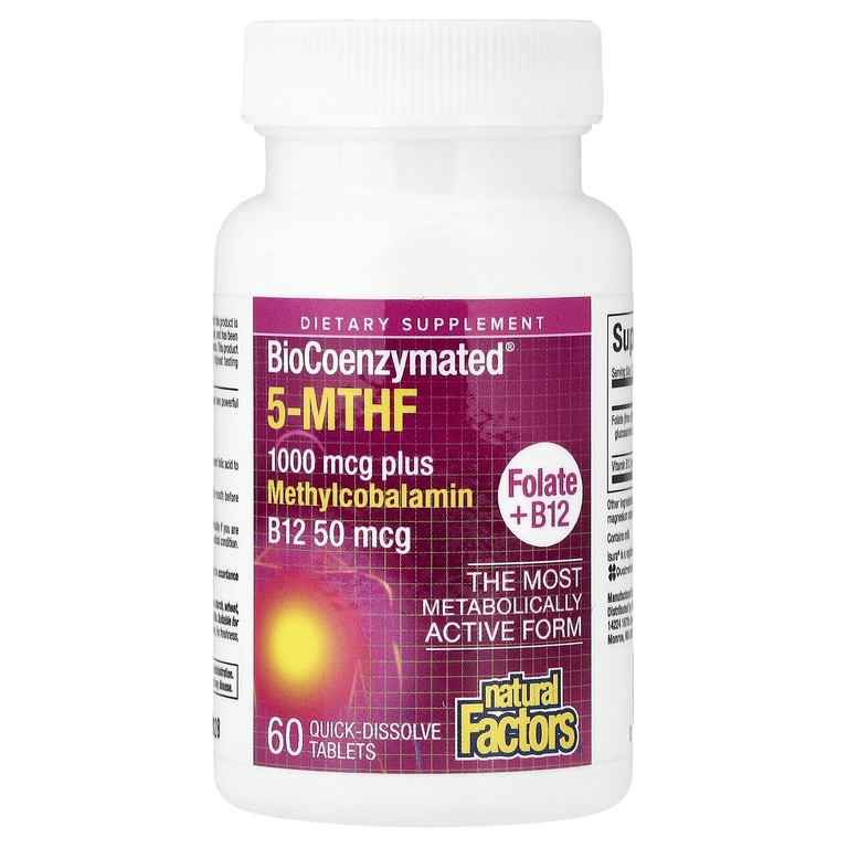 Natural Factors, фолат и витамин B12, 60 быстрорастворимых таблеток