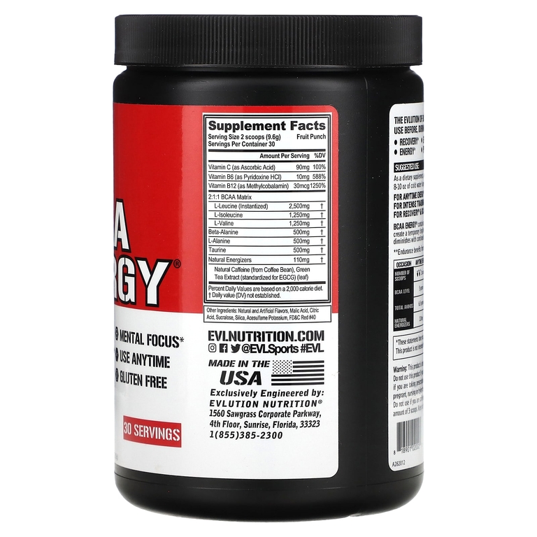 EVLution Nutrition, аминокислоты с разветвленной цепью, фруктовый пунш, 288 г (10,16 унции)