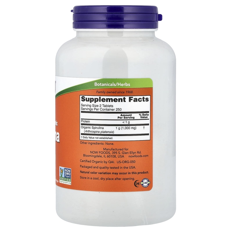 NOW Foods, сертифицированная органическая спирулина, 500 мг, 500 таблеток