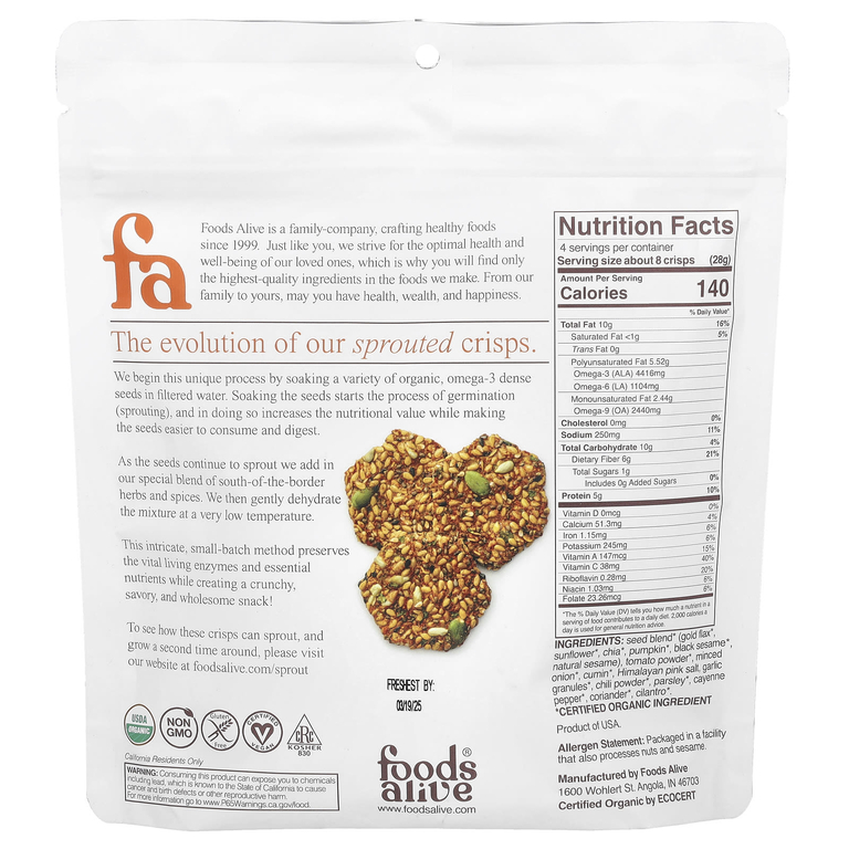 Foods Alive, Хрустящие чипсы, сальса фреска, 113 г (4 унции) (Товар снят с продажи) 
