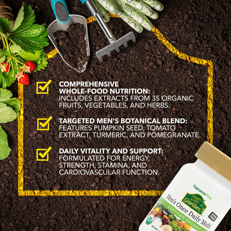NaturesPlus, органические мультивитамины для мужчин, одна таблетка в день, без железа, 30 веганских таблеток