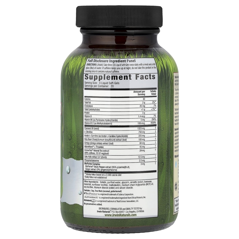 Irwin Naturals, комплекс для поддержки кровотока, повышения работоспособности, концентрации внимания и ясности ума, 60 желатиновых капсул