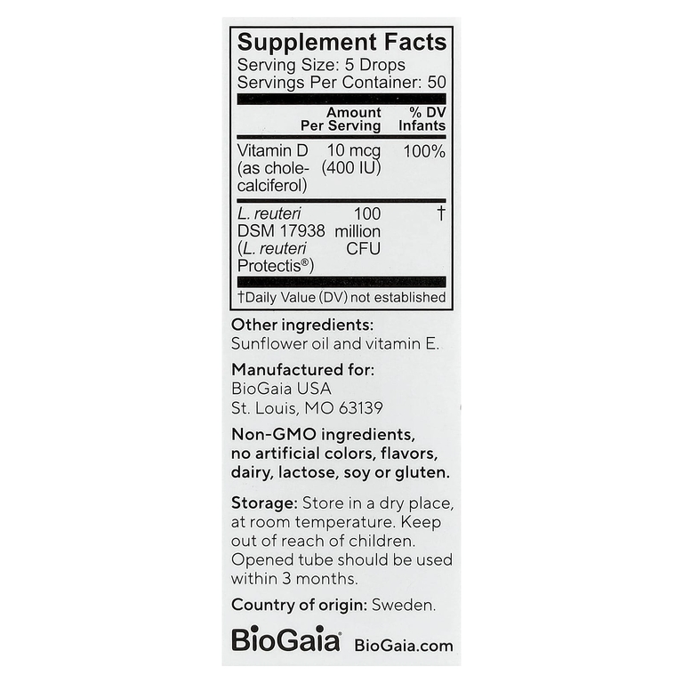 BioGaia, пробиотик в каплях с витамином Д для детей, 10 мл (0,34 жидк. унции)