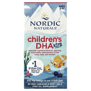 Nordic Naturals, ДГК, омега-3, для детей от 3 до 6 лет, ягодный вкус, 636 мг, 90 мини желатиновых капсул