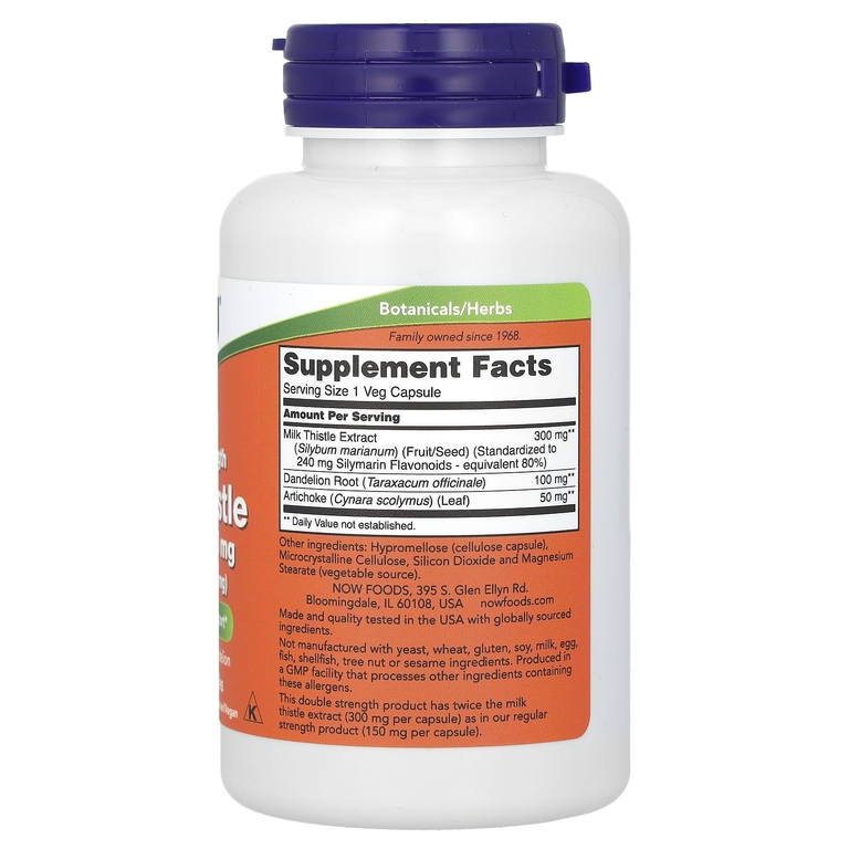 NOW Foods, экстракт расторопши, 300 мг, 100 растительных капсул