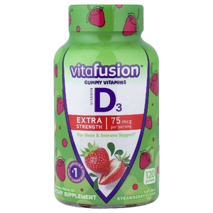 VitaFusion, жевательные витамины, витамин D3, натуральная клубника, 75 мкг, 120 жевательных таблеток (37,5 мкг в 1 жевательной таблетке)