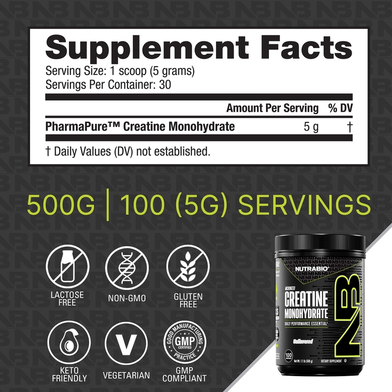 NutraBio, микронизированный моногидрат креатина, 500 г (1,1 фунта)