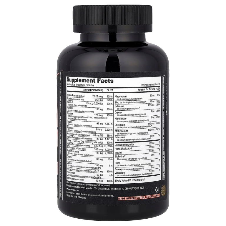 NutraBio, мультивитаминная добавка для женщин, ведущих активный образ жизни, 120 капсул