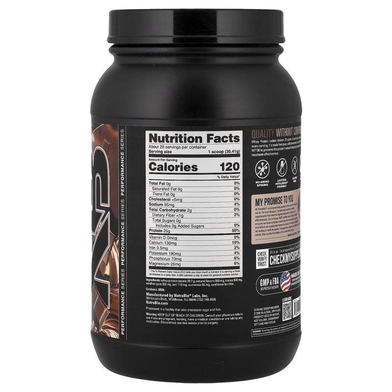 NutraBio, изолят сывороточного протеина, со вкусом изысканного шоколада, 907 г (2 фунта)