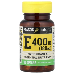 Mason Natural, витамин E, 180 мг (400 МЕ), 100 мягких таблеток