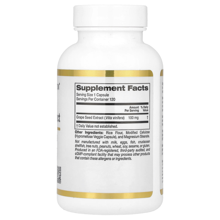California Gold Nutrition, экстракт косточек французского винограда, 100 мг, 120 растительных капсул
