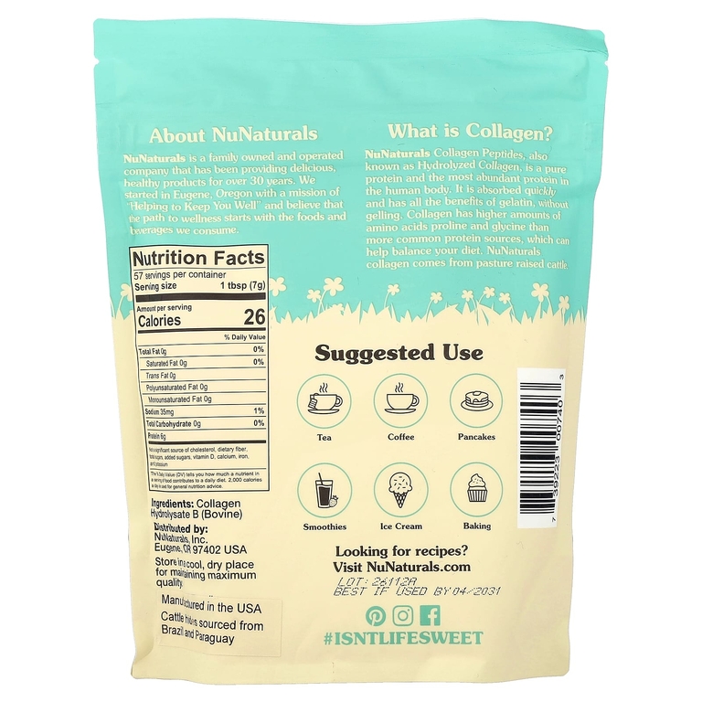 NuNaturals, Пептиды коллагена, 397 г (14 унций)