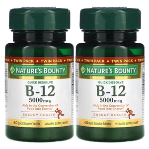 Nature's Bounty, Витамин B12, натуральный вишневый вкус, 5000 мкг, 40 быстрорастворимых таблеток