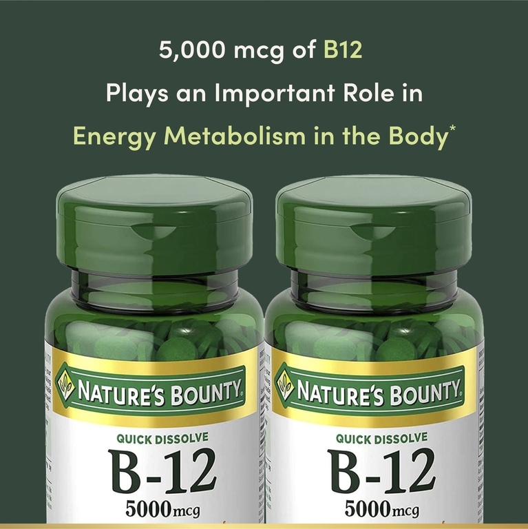 Nature's Bounty, Витамин B12, натуральный вишневый вкус, 5000 мкг, 40 быстрорастворимых таблеток