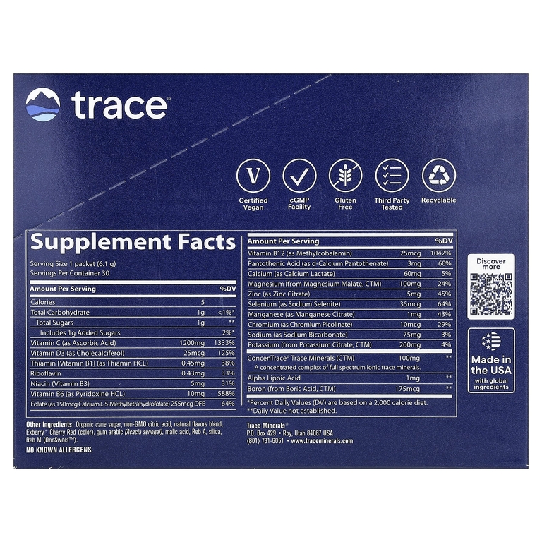 Trace, Power Pak, со вкусом клюквы, 30 пакетиков по 6,1 г (0,22 унции)