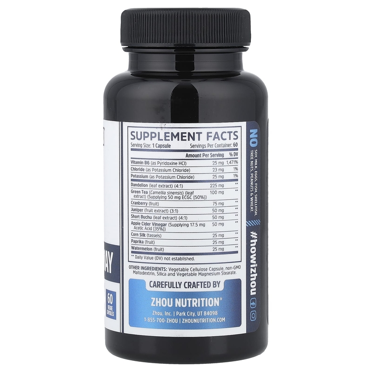 Zhou Nutrition, здоровый баланс жидкости в организме с одуванчиком и калием, 60 капсул