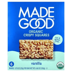 MadeGood, Органические хрустящие квадраты, ваниль, 6 батончиков, 22 г (0,78 унции)