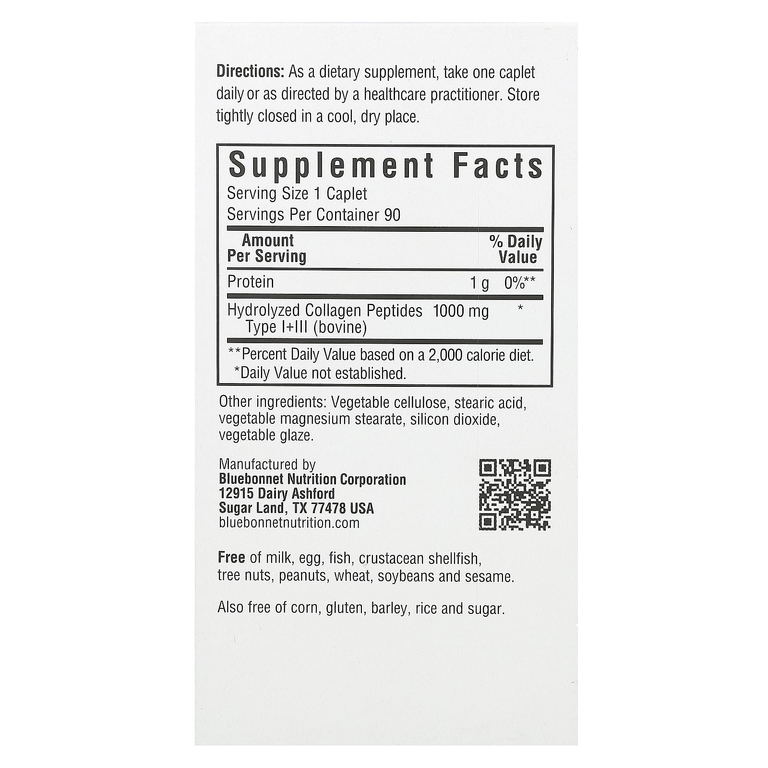 Bluebonnet Nutrition, коллаген типа 1 и 3, 1000 мг, 90 капсул