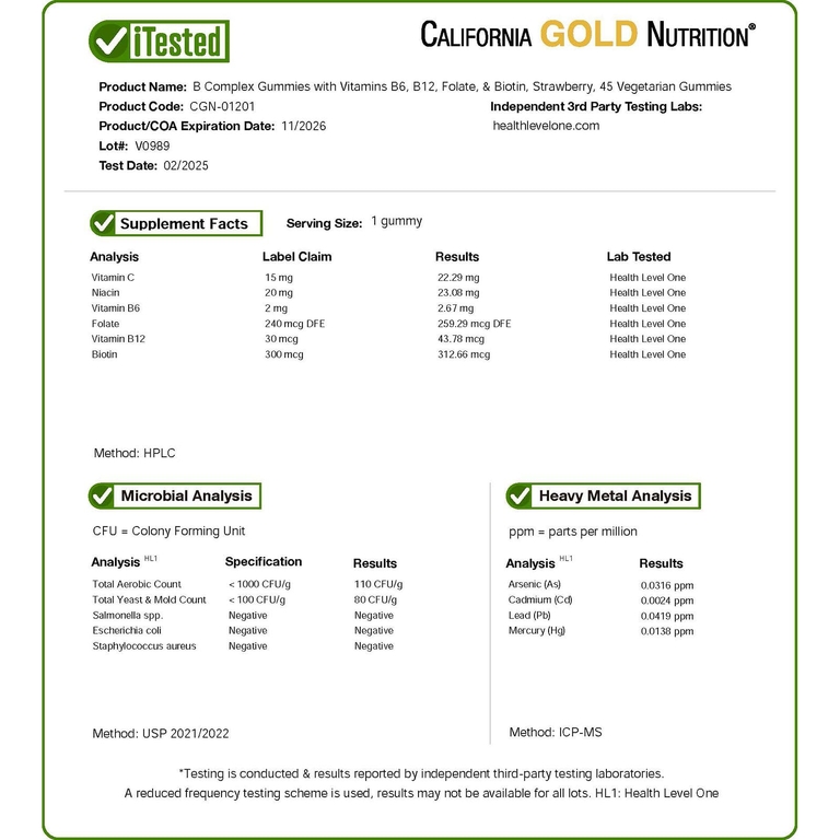 California Gold Nutrition, жевательные таблетки с комплексом витаминов группы B с витаминами B6 и B12, фолатом и биотином, клубника, 45 вегетарианских жевательных таблеток