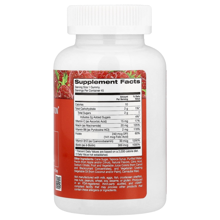 California Gold Nutrition, жевательные таблетки с комплексом витаминов группы B с витаминами B6 и B12, фолатом и биотином, клубника, 45 вегетарианских жевательных таблеток