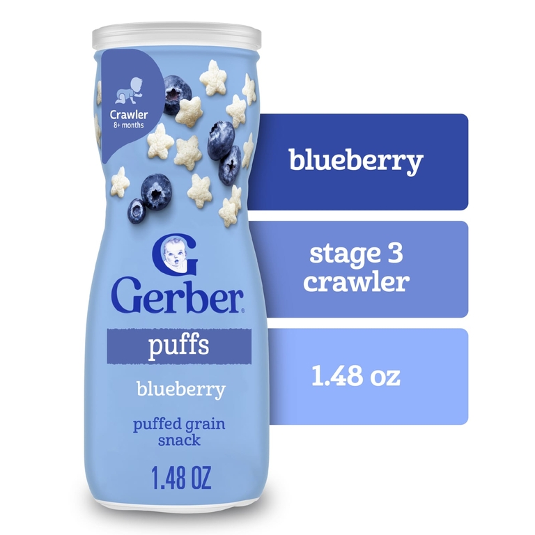 Gerber, злаковые подушечки, для малышей от 8 месяцев, голубика, 42 г (1,48 унции)