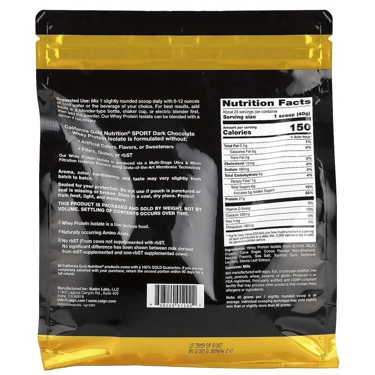 California Gold Nutrition, изолят сывороточного протеина со вкусом тёмного шоколада, 907 г (2 фунта)
