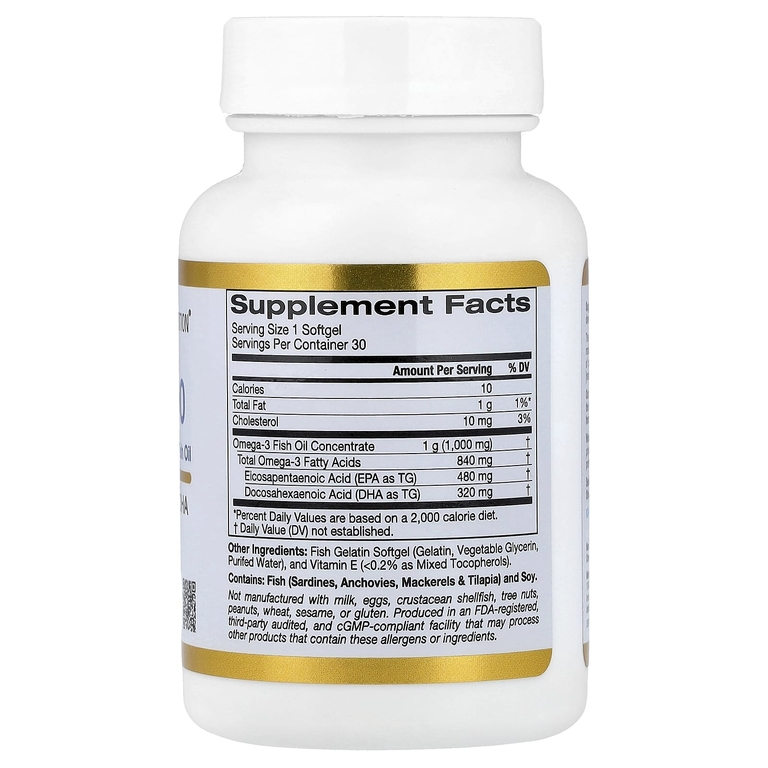 California Gold Nutrition, рыбий жир с омега-3, в форме триглицеридов, 30 капсул из рыбьего желатина (1000 мг в 1 капсуле)