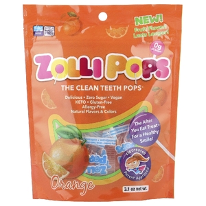 Zollipops, леденцы для очищения зубов, апельсин, 100 г (3,1 унции)