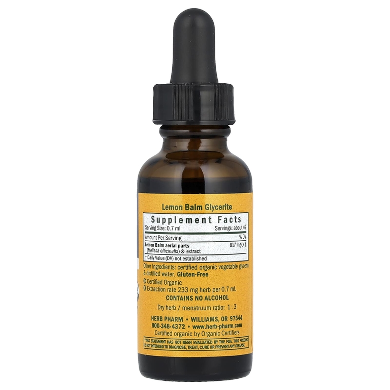 Herb Pharm, мелисса лекарственная, без спирта, 30 мл | Лимонный