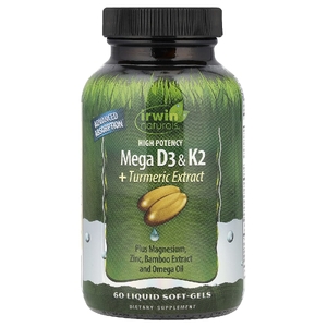 Irwin Naturals, высокоэффективные витамины D3 и K2 + экстракт куркумы, 60 желатиновых капсул