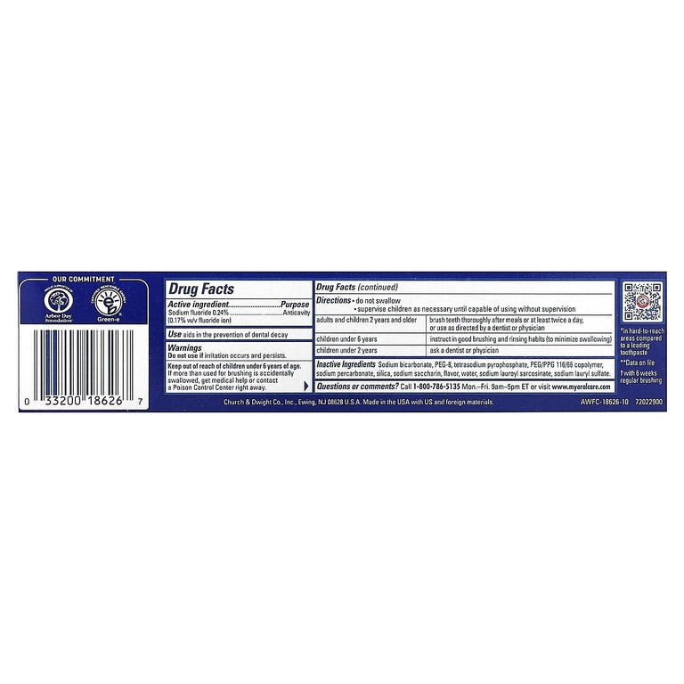 Arm & Hammer, зубная паста с фторидом отбеливающая против кариеса, чистая мята, 170 г (6 унций)