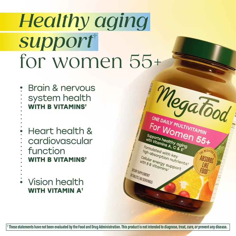 MegaFood, мультивитамины для женщин старше 55 лет, одна таблетка в день, 60 таблеток