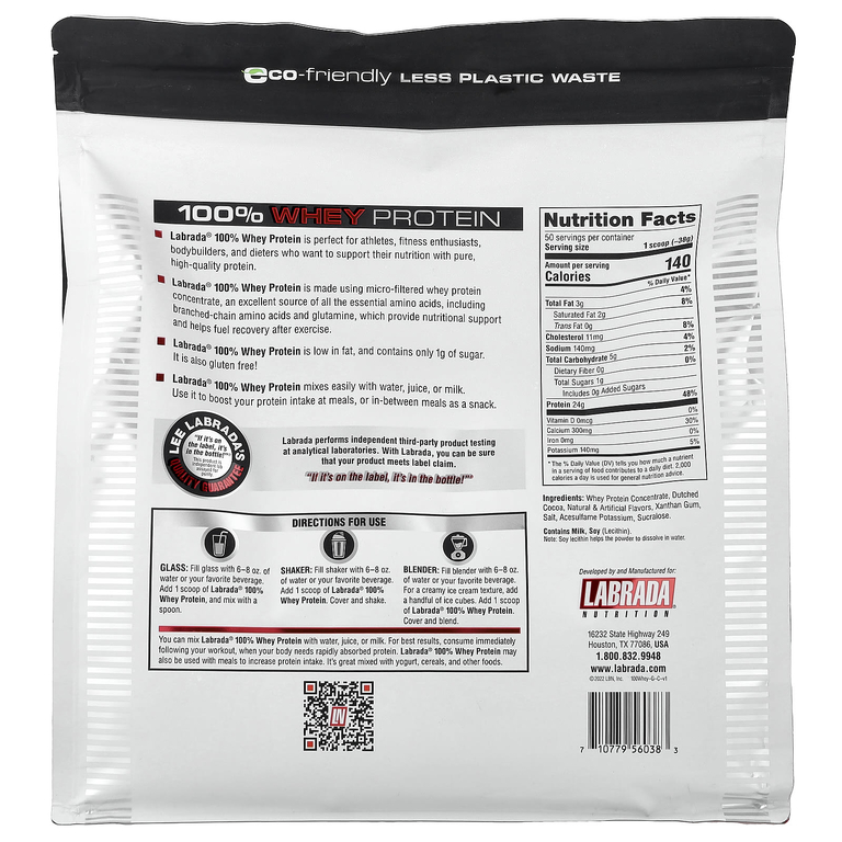 Labrada Nutrition, 100% порошок из сывороточного протеина, со вкусом шоколада, 1875 г (4,13 фунта)