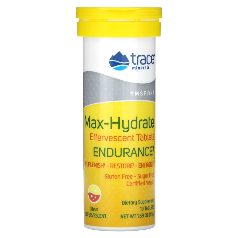 Trace, TM Sport, Max-Hydrate Endurance, шипучие таблетки для пополнения электролитов, со вкусом цитрусовых, 8 туб, по 10 таблеток в каждой (Товар снят с продажи) 