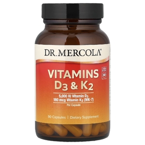 Dr. Mercola, витамины D3 и K2, 90 капсул